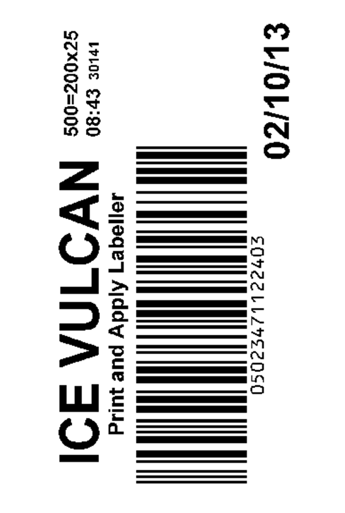 ICE Vulcan label example barcodes